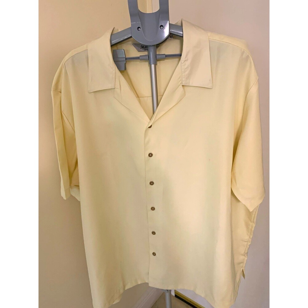 Men's Beige Solid Collared Button-Front Button-Up Shirt Regular Short Sleeve